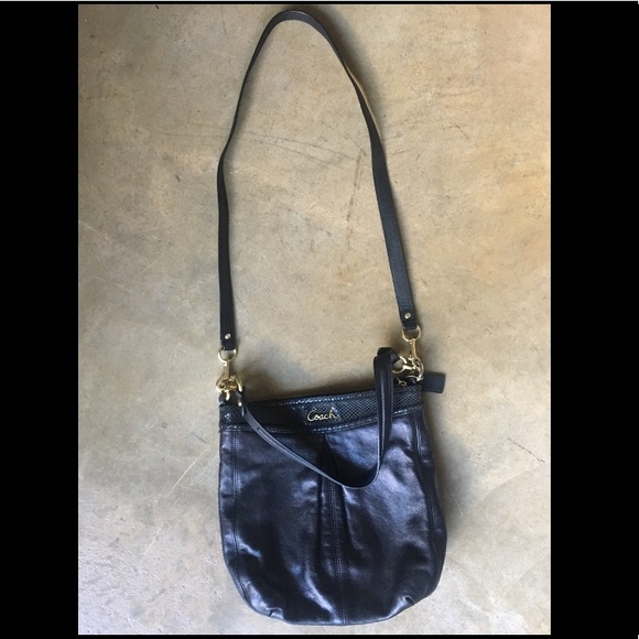 COACH Black Crossbody Shoulder Bag Black & Gold - Picture 6 of 8